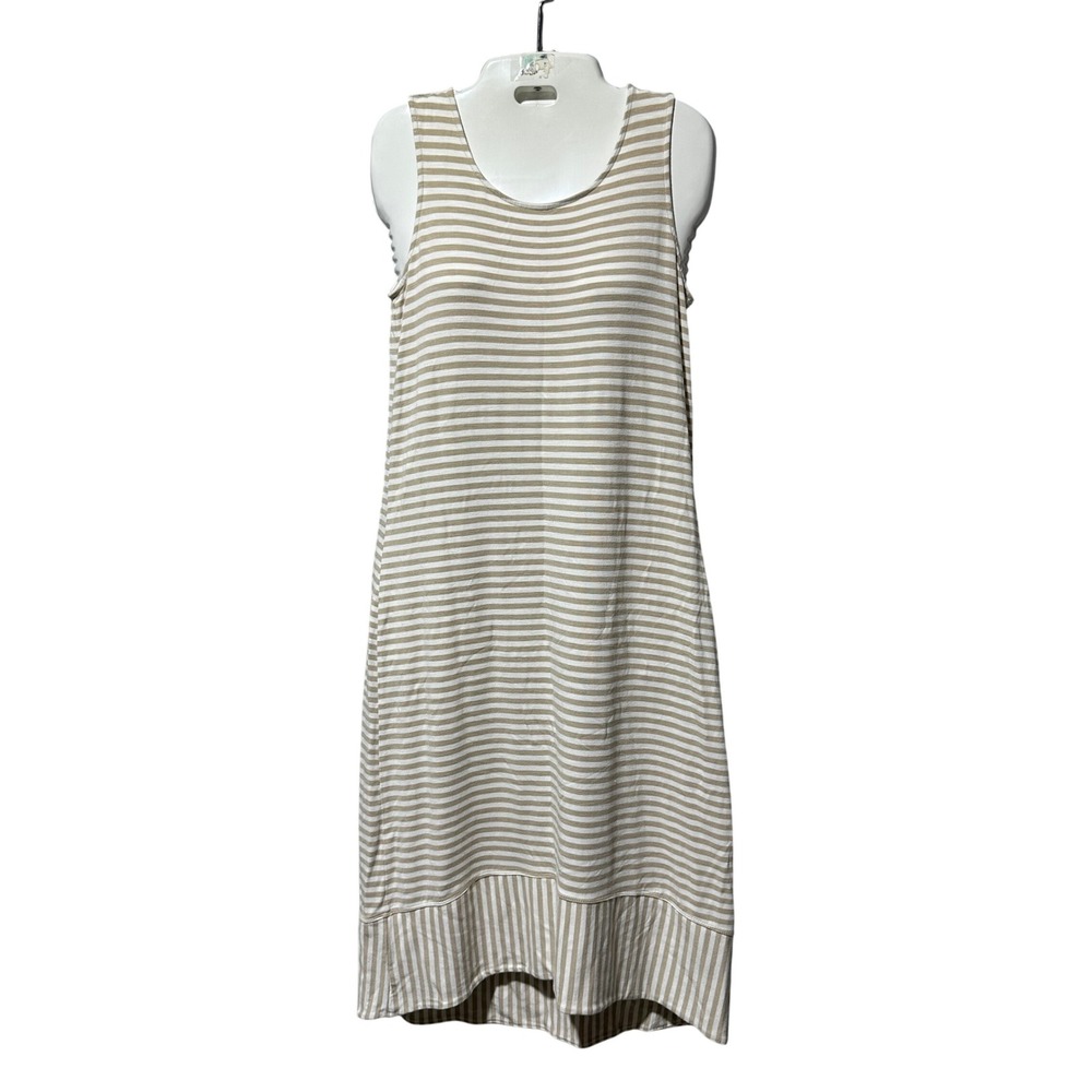 Chico's Tan & White Striped Tank Dress Sleeveless Casual Comfy Size 0 (S/4)